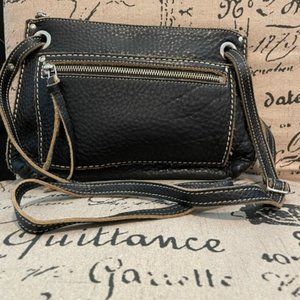 Fossil Roots Pebbled Leather Crossbody Black